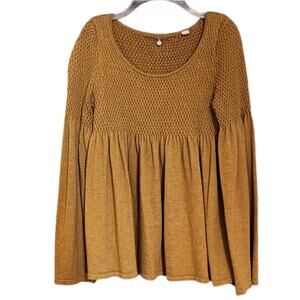 Anthropologie Knitted & Knotted Esme Bell Sleeve Smocked Top XS Flowy Sweater